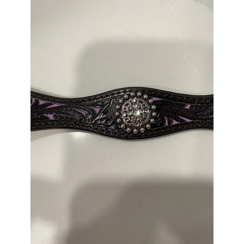 Ariat Girls Tooled Purple Rhinestones Conch Buckle Western Belt Sz 22